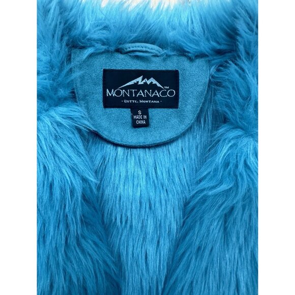 MontanaCo Womens Suede Look Faux Fur Jacket Coat Small Vibrant Blue Western Boho - Picture 2 of 6